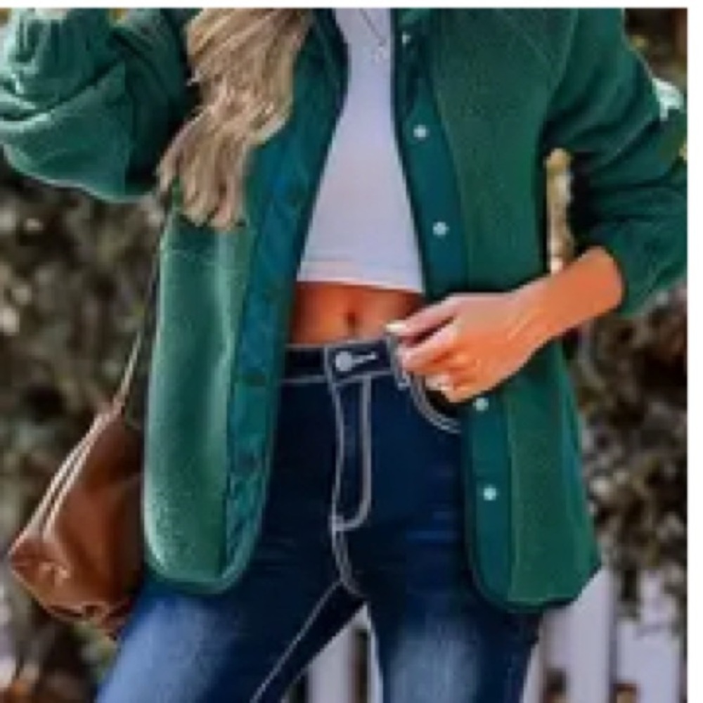 Teal Fleece Jacket with Snap Buttons